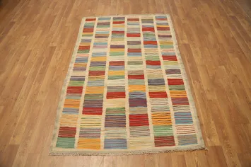 Vegetable Dye Striped Wool Kilim Handwoven Rug 3x5