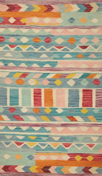 Vegetable Dye Tribal Wool Kilim Handwoven Rug 3x5