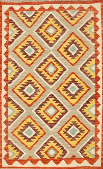 Vegetable Dye Tribal Wool Kilim Handwoven Rug 3x5