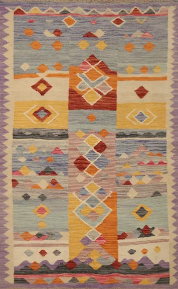 Vegetable Dye Tribal Wool Kilim Handwoven Rug 3x5
