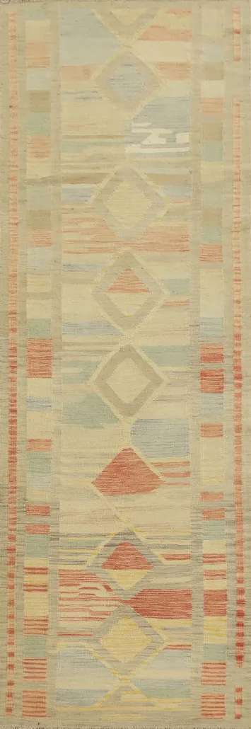 Vegetable Dye Wool Kilim Handwoven Runner Rug 3x10