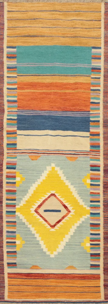 Colorful Geometric Kilim Runner Rug 2x6 for Vibrant Home Decor