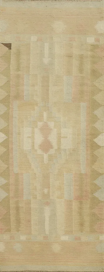Vegetable Dye Tribal Wool Kilim Handwoven Runner Rug 2x7