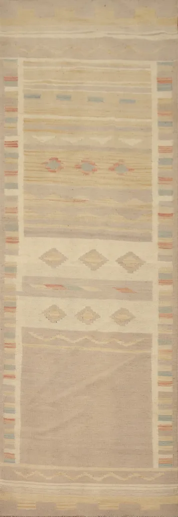 Vegetable Dye Geometric Kilim Runner Rug 3x10