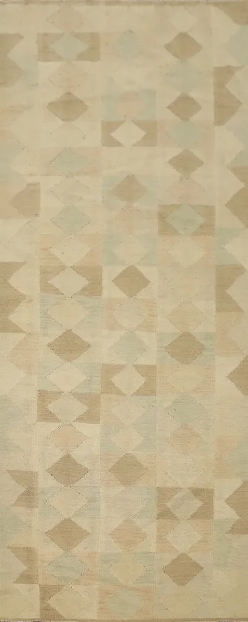 Vegetable Dye Kilim Geometric Runner Rug 3x9