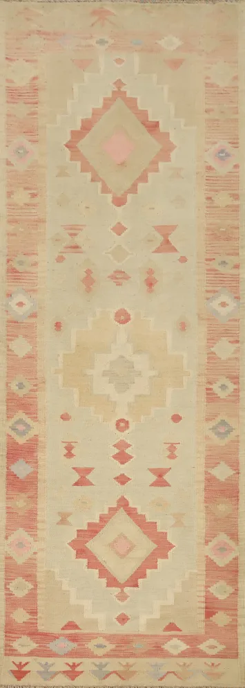 Vegetable Dye Geometric Kilim Handwoven Runner Rug 3x10