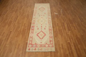 Vegetable Dye Geometric Kilim Handwoven Runner Rug 3x10