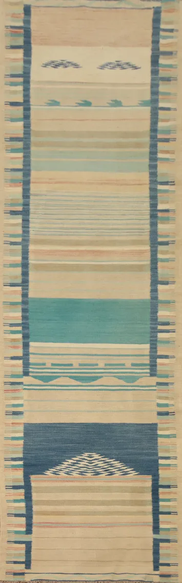 Vegetable Dye Wool Kilim Handwoven Runner Rug 2x11
