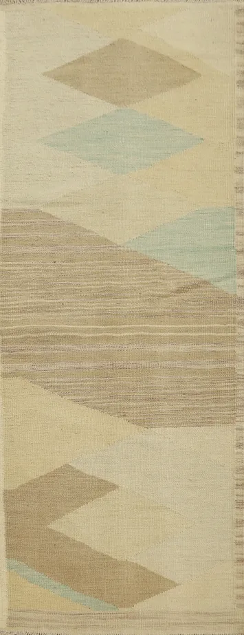 Modern Wool Kilim Runner Rug 2x6 With Subtle Geometric Designs