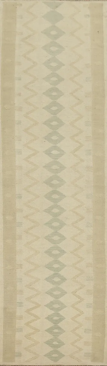 Vegetable Dye Geometric Kilim Flat Weave Runner Rug 3x12