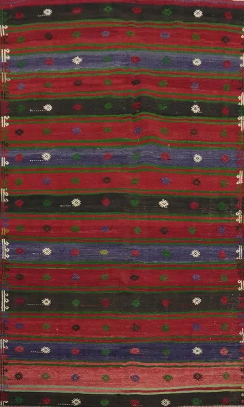 Striped Wool Kilim Vegetable Dye Area Rug 5x8