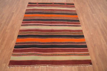 Geometric Striped Kilim Vegetable Dye Rug 5x7