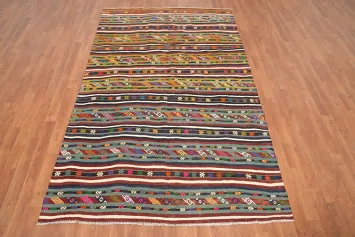 Striped Bohemian Kilim Area Rug 5x8 for a Colorful Living Space