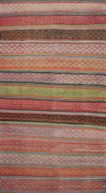 Vivid Multicolor Wool Kilim Area Rug 6x10 with Geometric Designs