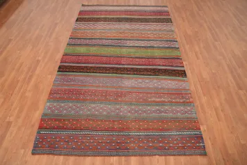 Vivid Multicolor Wool Kilim Area Rug 6x10 with Geometric Designs