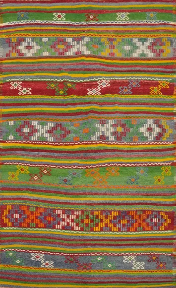 Vibrant Geometric Handmade Woven Kilim Area Rug 5x8