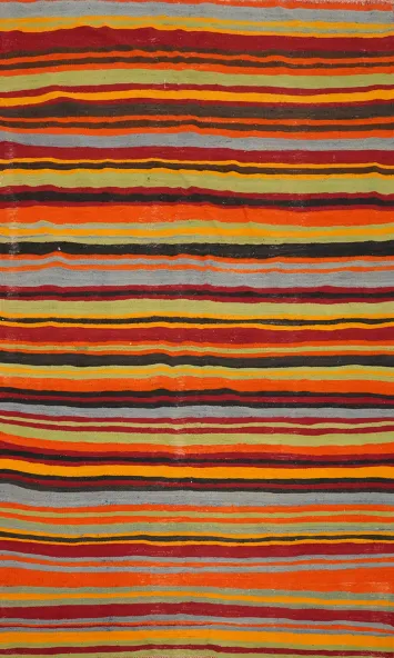 Vibrant Striped Kilim Area Rug 5x8 with Warm Earthy Tones