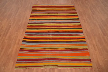 Vibrant Striped Kilim Area Rug 5x8 with Warm Earthy Tones