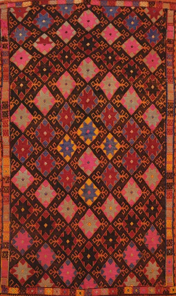 Diamond Kilim Rug 4x7 in Rich Earthy Tones for Living Spaces