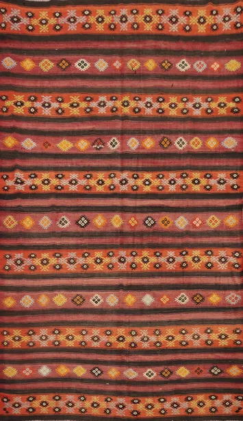 Striped Wool Vegetable Dye Kilim Turkish Area Rug 6x10