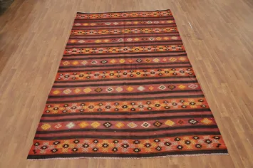 Striped Wool Vegetable Dye Kilim Turkish Area Rug 6x10