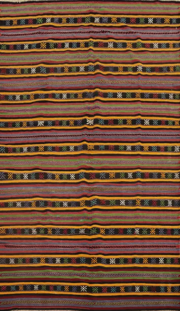Vibrant Striped Wool Kilim Area Rug 5x9 with Intricate Design