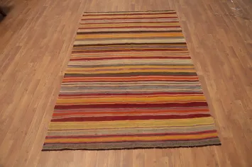Vivid Earthy Tones Striped Kilim Rug 4x7 for Living Room Harmony