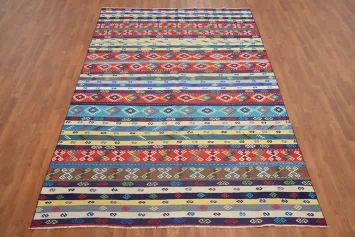 Vibrant Striped Geometric Kilim Area Rug 6x9 with Bold Colors