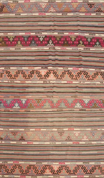 Rustic Bohemian Kilim Area Rug 5x9 with Bold and Vibrant Stripes