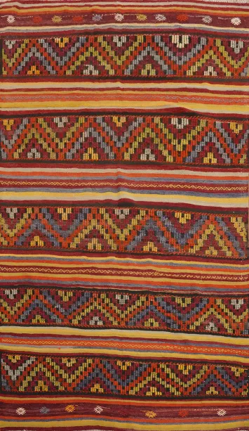 Handwoven Kilim Area Rug 5x8 with Zigzag and Striped Elements