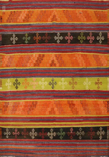 Multicolor Stripe Kilim Rug 5x7 Featuring Folk Design Elements
