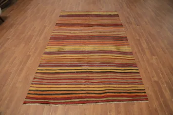 Vibrant Earth-Toned Lines Kilim Area Rug 5x9 for Living Rooms