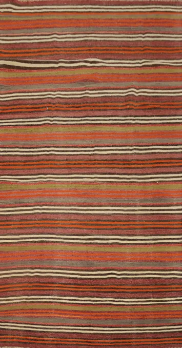Earth-Tone Striped Kilim Runner Rug 4x9 for Cozy Home Interiors