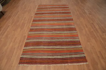Earth-Tone Striped Kilim Runner Rug 4x9 for Cozy Home Interiors