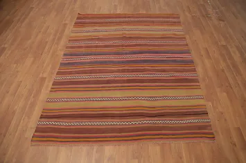 Colorful Striped Kilim Rug 5x6 with Intricate Detailing