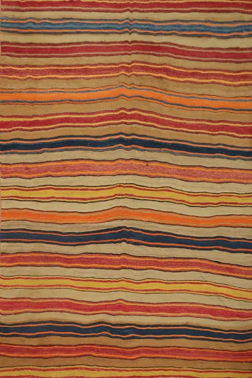 Earth-Toned Stripes Artisan Kilim Rug 5x7 for Home Décor
