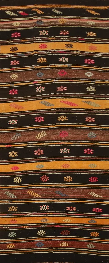 Vegetable Dye Kilim Turkish Runner Rug 4x12