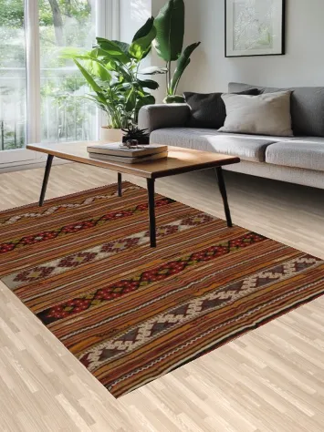 Handwoven Ethnic Kilim Area Rug 6x9 with Intricate Geometric Patterns