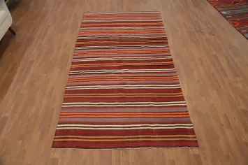 Striped Wool Kilim Vegetable Dye Area Rug 5x9