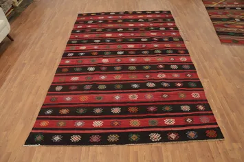Vibrant Striped Kilim Area Rug 7x11 with Intricate Geometric Designs