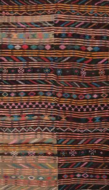 Elegant Striped Kilim Area Rug 6x11 with Ethnic Pattern Design