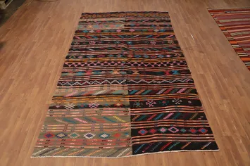 Elegant Striped Kilim Area Rug 6x11 with Ethnic Pattern Design