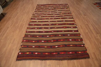 Handwoven Kilim Area Rug 5x10 with Rich Earth Tones and Stripes