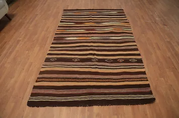Earthy Tones Handcrafted Kilim Area Rug 5x8 with Geometric Patterns