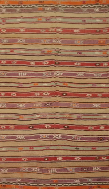 Vegetable Dye Striped Wool Kilim Turkish Rug 4x7