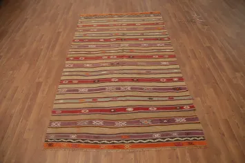 Vegetable Dye Striped Wool Kilim Turkish Rug 4x7