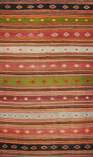 Vibrant Striped Kilim Area Rug 6x9 with Ethnic Tribal Patterns