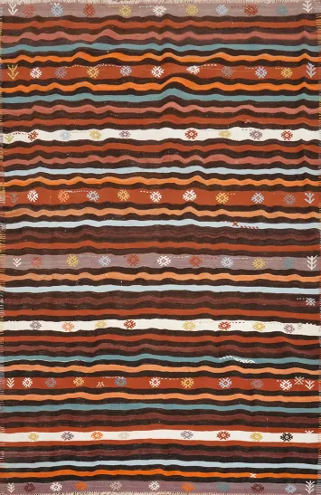 Warm Earthy Tones in a Rustic Striped Kilim Area Rug 6x8
