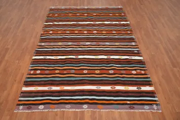 Warm Earthy Tones in a Rustic Striped Kilim Area Rug 6x8