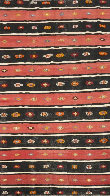 Vibrant Kilim Area Rug 6x9 with Classic Stripes and Geometric Motifs